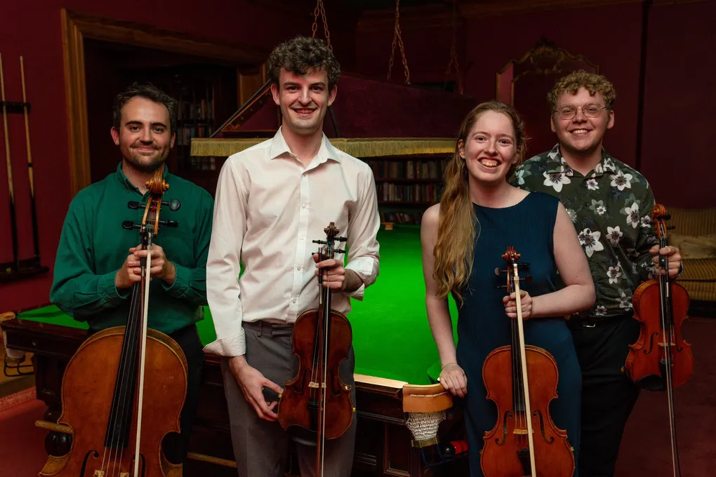 Egerton Strings in Bryn Tanat Hall in Llansantffraid-ym-Mechain for a corporate event
